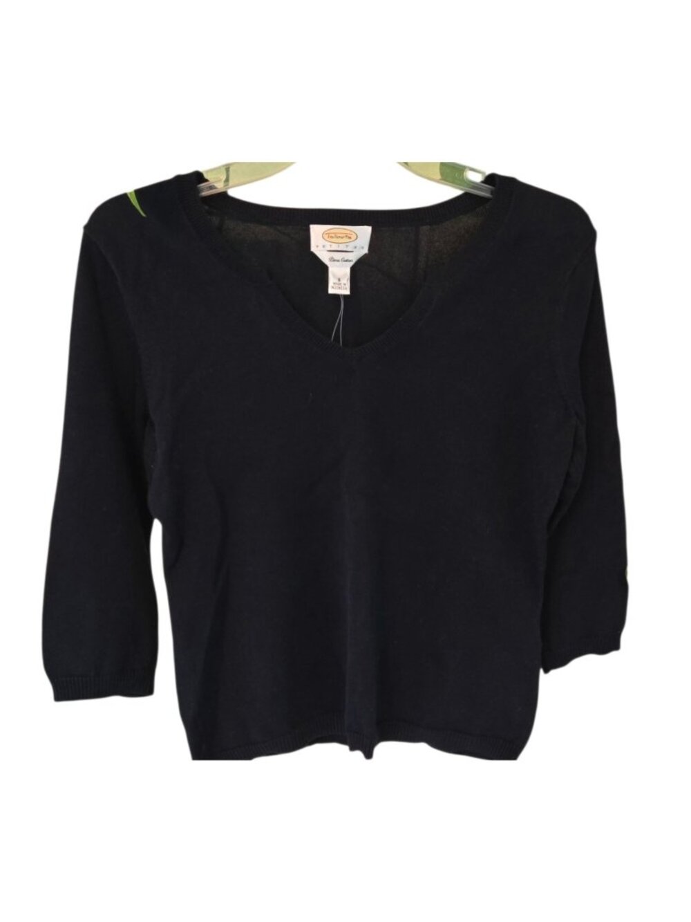 Talbots Pima Cotton Pullover Sweater Petite Small 3/4 Sleeves W/Gold Buttons